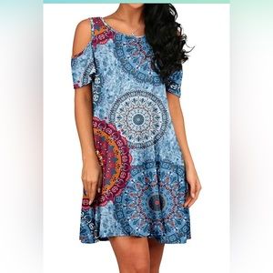 HaoMeiLi Short Sleeve Women’s Cold Shoulder T-Shirt Dress with Pockets